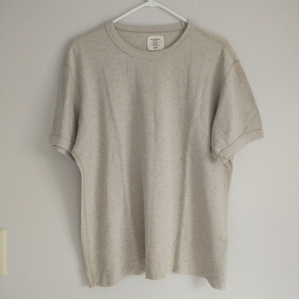 Buck Mason Slub Waffle Banded Tee T Shirt Mens XL/M*Beige Crewneck Cotton Knit
